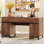 Bureau de direction moderne 59 po avec tiroirs Aadam, bureau d'ordinateur avec station de charge, tiroir-classeur, bureau de rangement en bois pour le travail et les études,
