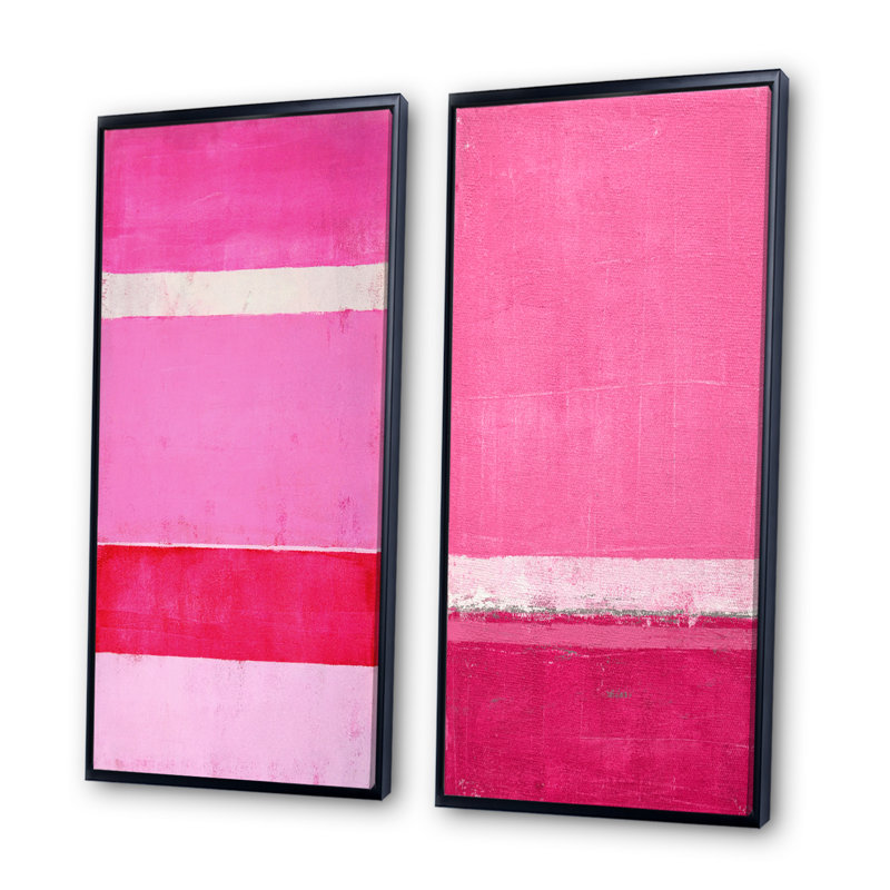 Ensemble de 2 peintures sur toiles fuchsia et blanc, 20" H x 24" W x 1" D, Cadre flottant noir