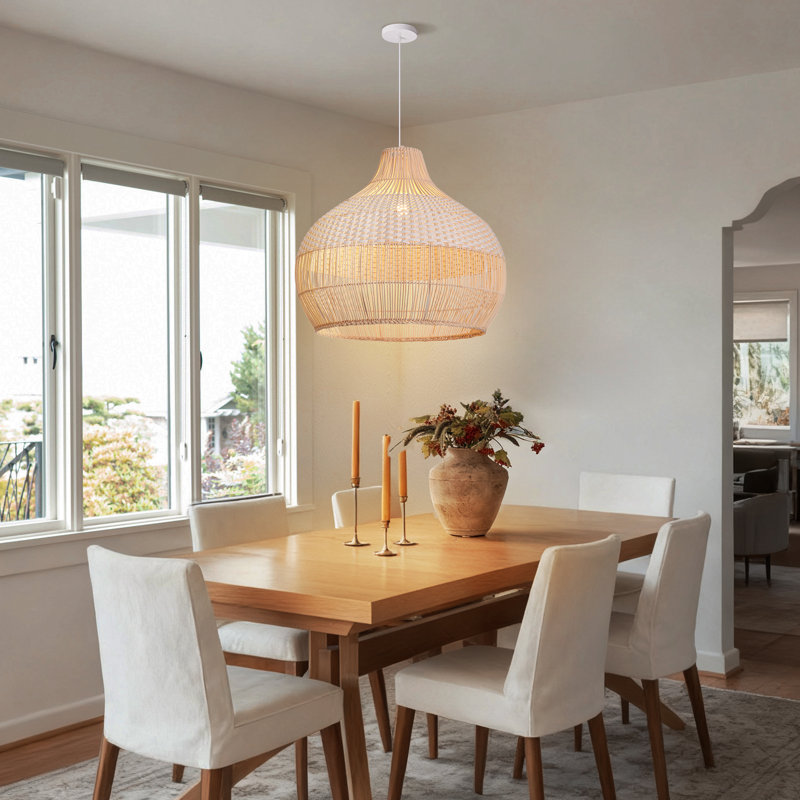 Boho Rattan Pendant Light Fixture for Dining Room