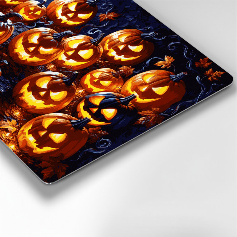 Halloween, citrouille d'Halloween, lanternes et citrouilles sculptées, art en métal rouge, H 24 po x l 36 po