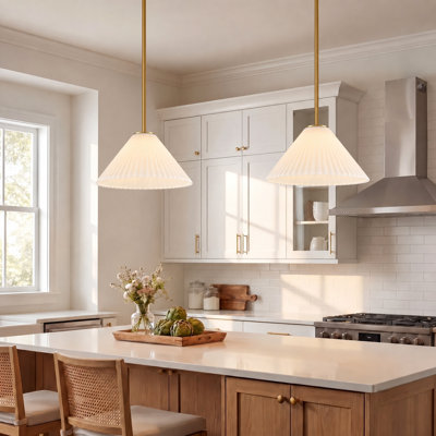 1-Light 15.8'' Dimmable Single Cone Pendant Light With Glass Shade(Set Of 2）