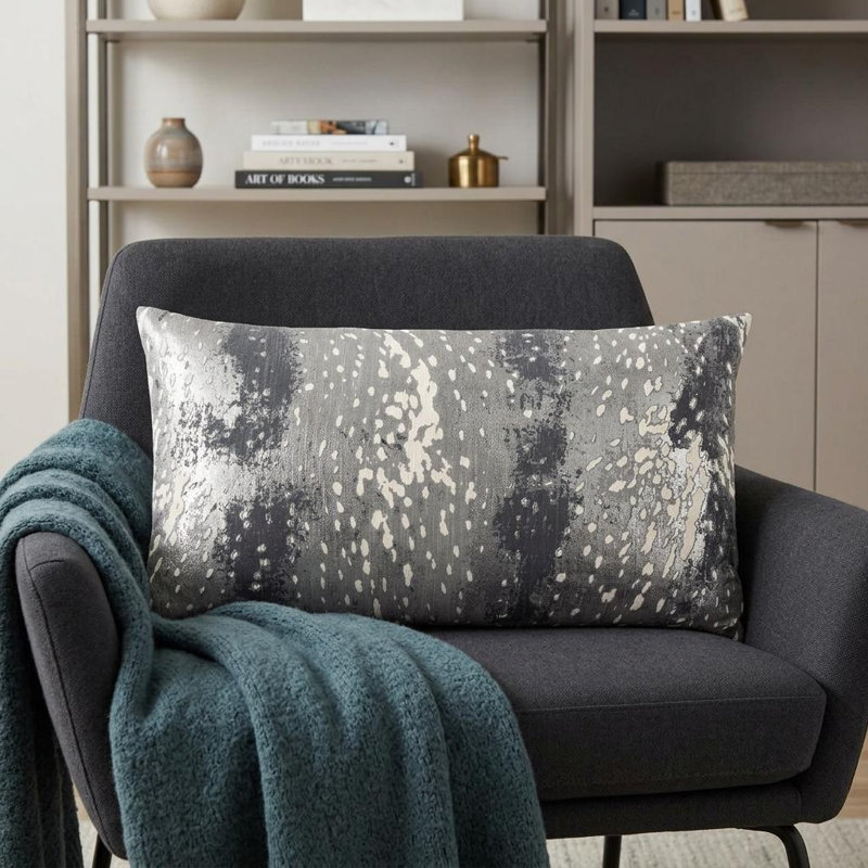  Coussin rectangulaire en coton avec rembourrage, Gris, polyester