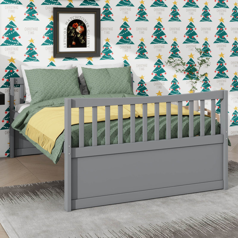 Lit de jour double en bois pleine grandeur, lit gigogne simple et 3 tiroirs de rangement, Gris