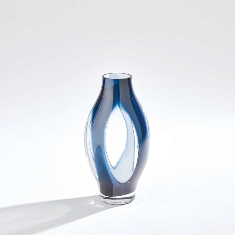 Glass Table Vase, Night Blue, 12" H x 6.25" W x 6.25" D