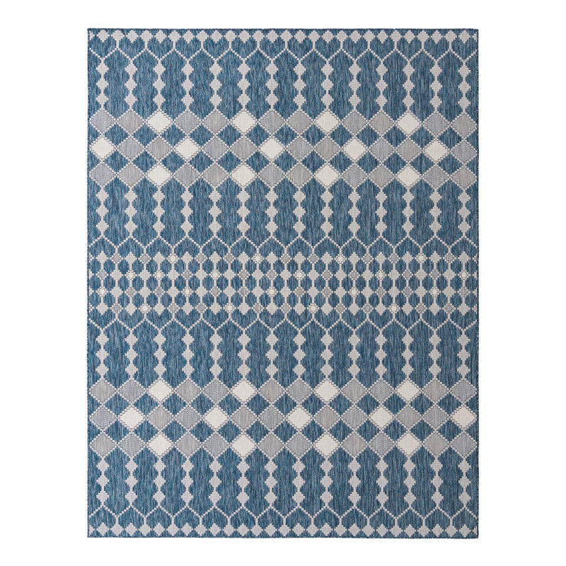Blue Traliccio Indoor/Outdoor Trellis Rug, Rectangle 9' x 12'