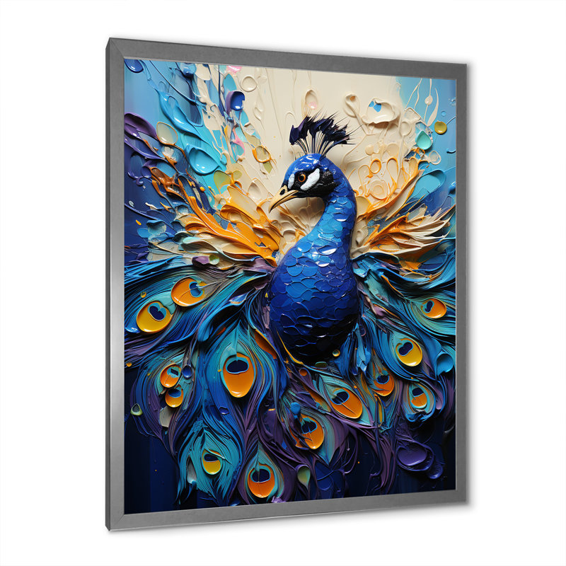 Jaylinne " Peacock Feather Drips I ", Silver Single Picture Frameed Canvas, 32" H x 24" W x 1" D