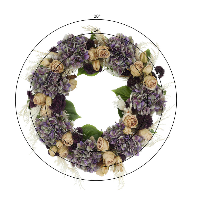 24'' Fall Wreath with Antique Roses and Hydrangeas
