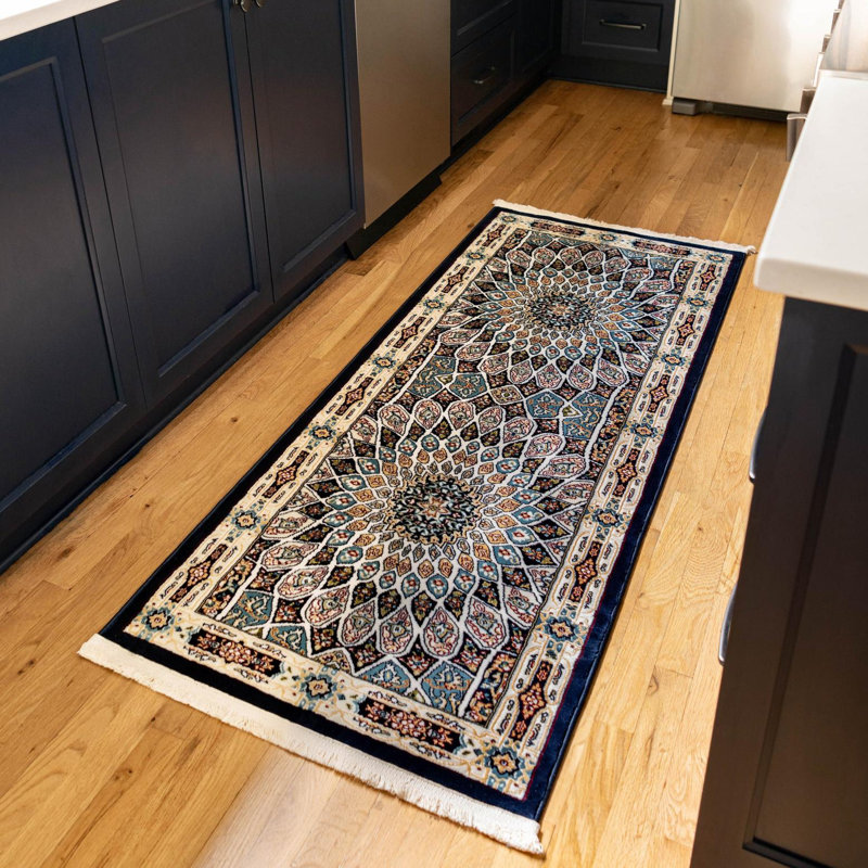 Tapis ivoire / bleu marine Jackson, Ivory/Navy, Runner 2'7" x 12'