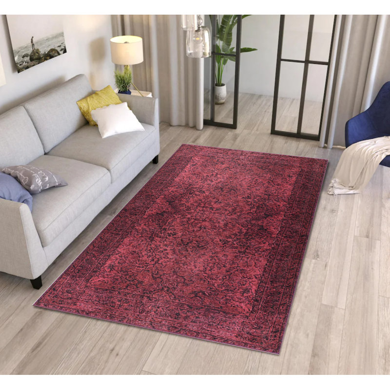 Tapis décoratif mauve à motif tissé rétro, Rectangle 3 pi 10 po x 5 pi 3 po