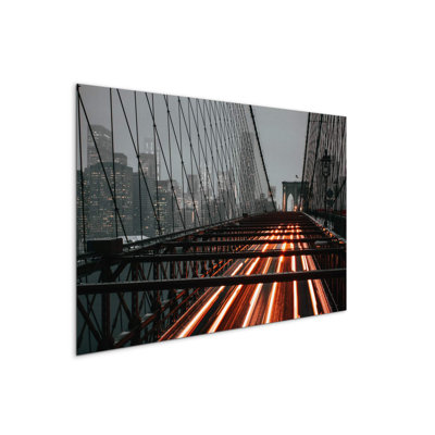 Brooklyn Bridge Traffic by Kyson Dana 53×80 cm MetalArt Materic Aluminum Satin Effect, Frameless Panel, Lightweight Ready to Hang