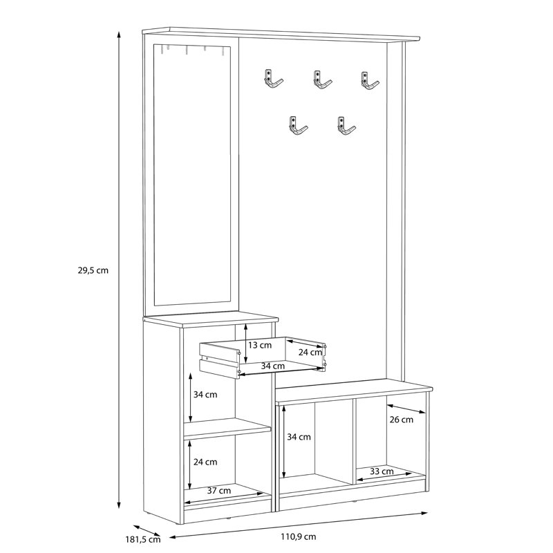Rasheen Hall Tree 110.9cm Wide with Bench and Shoe Storage, Beige