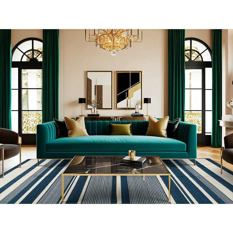  Washable Steel Blue White Striped Area Rug, Runner 2' x 5'