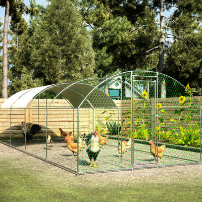 Large Metal Chicken Run 26'X9'x6' - Walk-In Poultry Cage With -Blocking Roof Outdoor Backyard Farm Pen For Chicken, Rabbits & Ducks Simple Assembly And Purification Enclosure Rainproof Structure Area