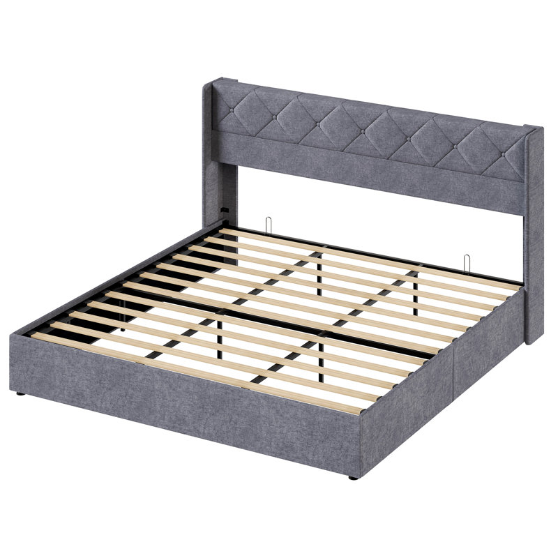Hydraulic Lift Up Storage Upholstered Platform Bed, King