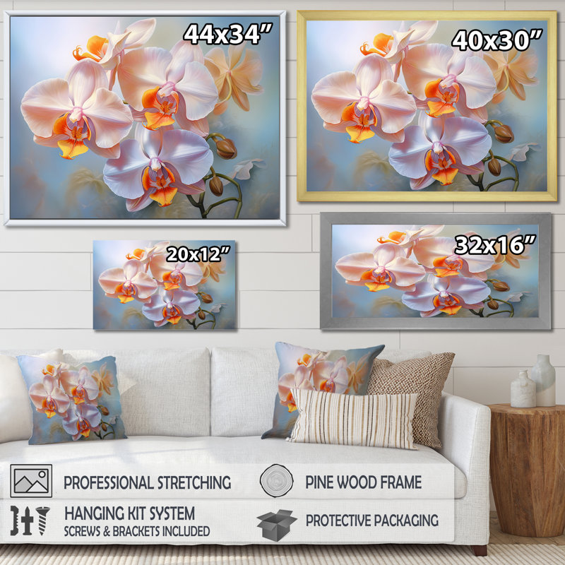 «Peach Orchids Romantic Impression IV», reproduction sur toile, Cadre photo blanc, H 34 po x l 44 po x P 1,5 po