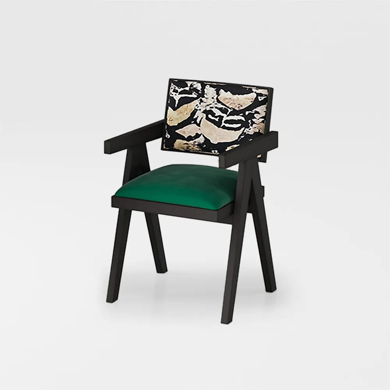 Chaise en velours vert Mid-Century