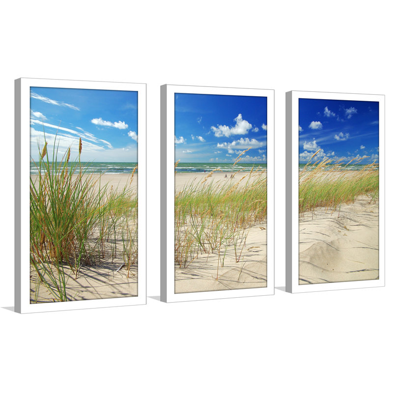 « herbe sable, plage », ensemble de 3 reproductions de photos encadrées, H 33,5 po x l 52,5 po x P 1 po