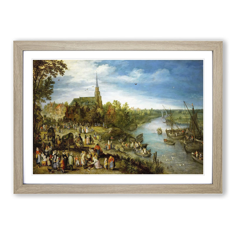 Parish Fair in Schell by Pieter Bruegel the Elder - Picture Frame Painting, Oak Framed, 27cm H x 36cm W x 2cm D