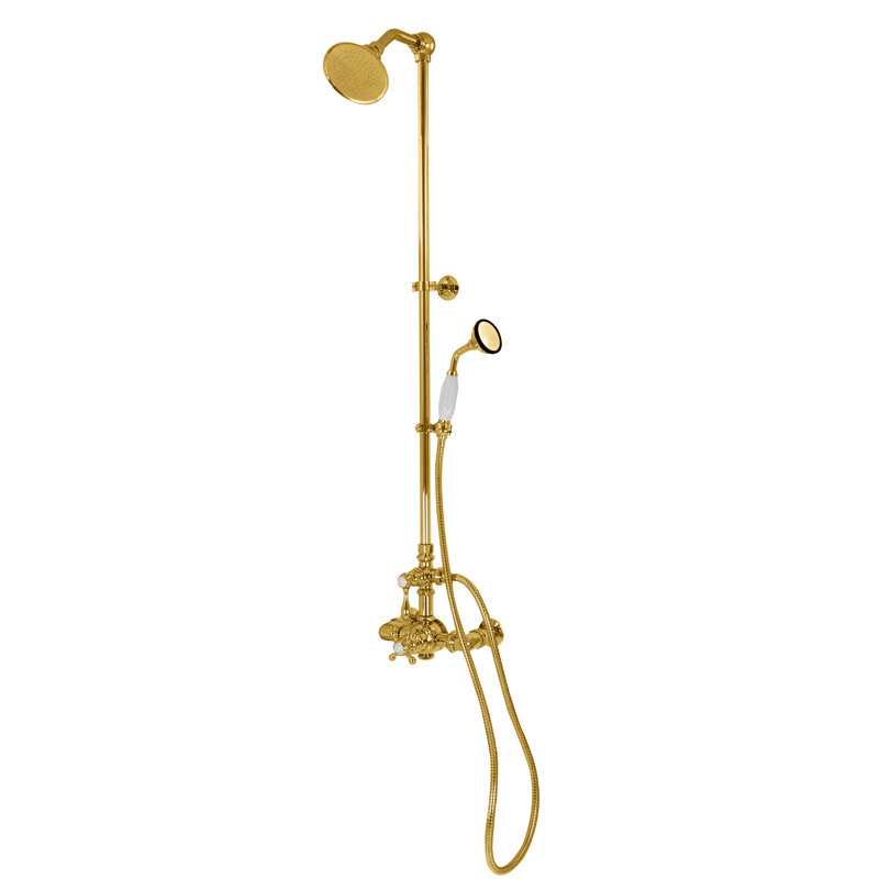 Exposed Thermostatic Shower System with Diverter by Strom Living, Unlacquered Polished Brass