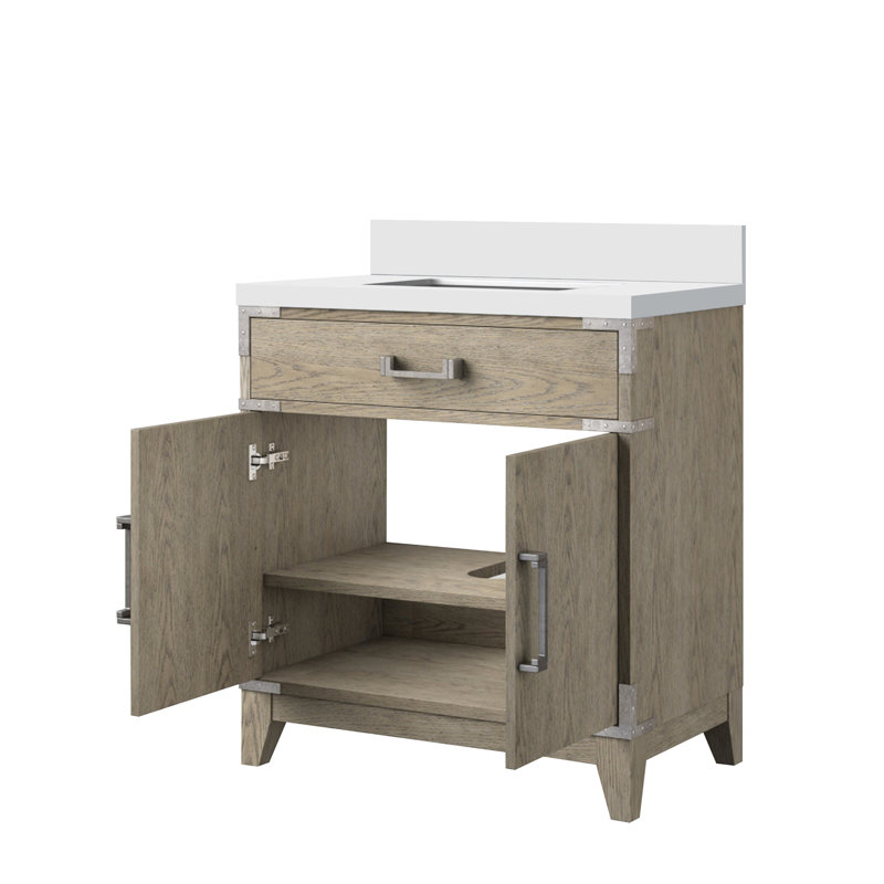 Meuble-lavabo simple avec plateau en marbre de culture, Blanc