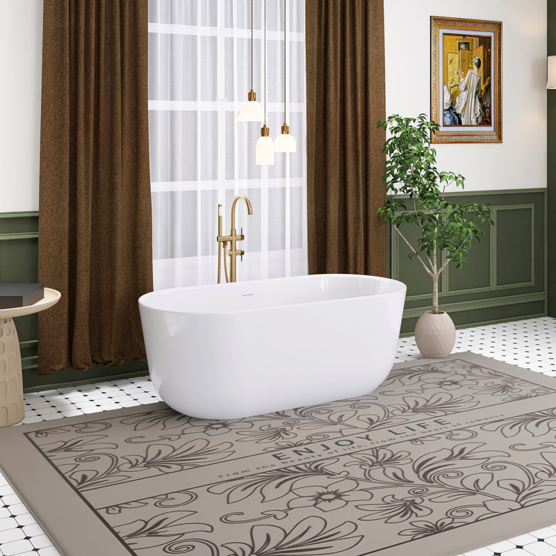 59" Glossy White Acrylic Freestanding Soaking Bathtub