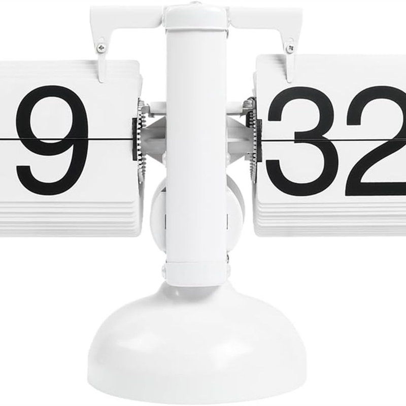 Horloge de bureau à rabat (blanche), horloge de table à rabat automatique au design rétro vintage, White