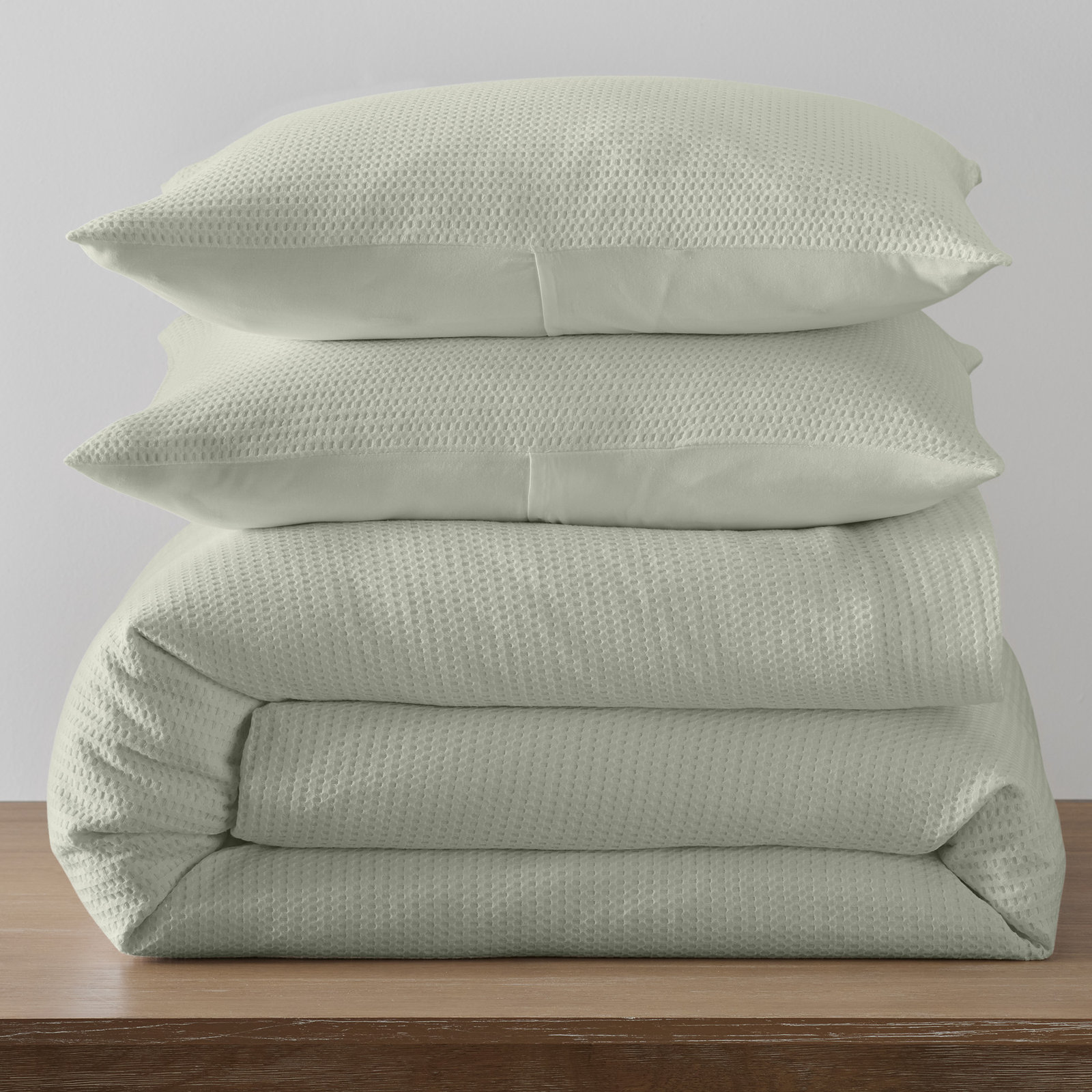 Felix Waffle Cotton Duvet Cover Set, Sage, Full / Queen Duvet Cover + 2 Standard Pillowcases