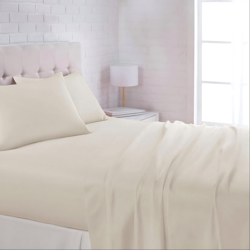 Beige Solid Color Queen Size Four-Piece Bedding Set, Made Of Lightweight, Soft, And Breathable Microfiber, With 14-Inch Deep Pockets For Easy Care.