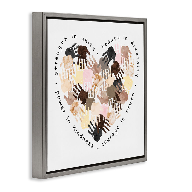 «Powerful Force In Unity Heart», art mural encadré par Erica Billups, H 18 po x l 18 po, Cadre flottant gris lustré