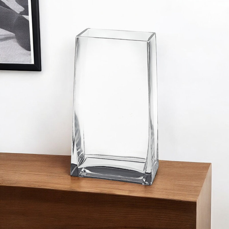 Annek Crystal Glass Clear Rectangle Table Vase, 9.75" H x 5.5" W x2.75" D