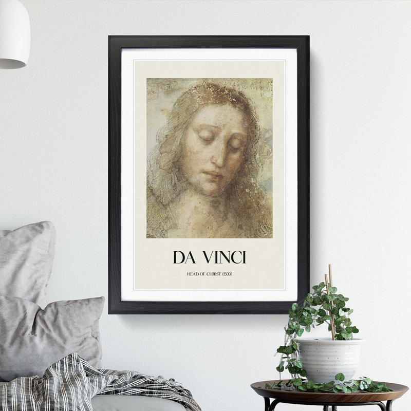 Head of Christ by Leonardo Da Vinci - Picture Frame Painting, Black Framed, 36cm H x 27cm W x 2cm D