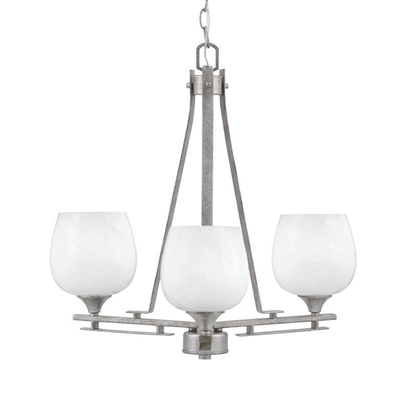 Lustre 3 lumières Uptowne illustré en finition argent vieilli avec verre en marbre blanc de 6 po