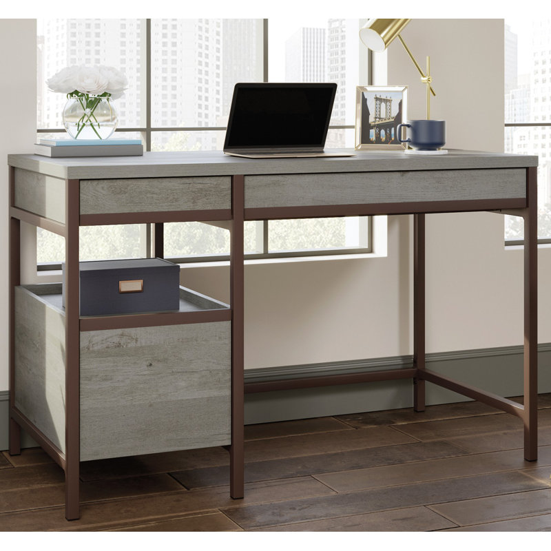 Metal Base Writing Desk, Mystic Oak