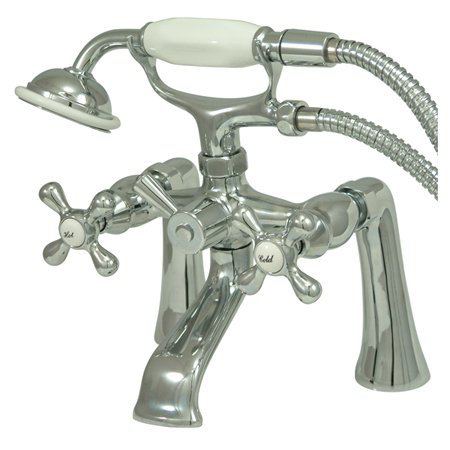 Triple Handle Wall Mounted Clawfoot Tub Faucet with Handshower, Chrome