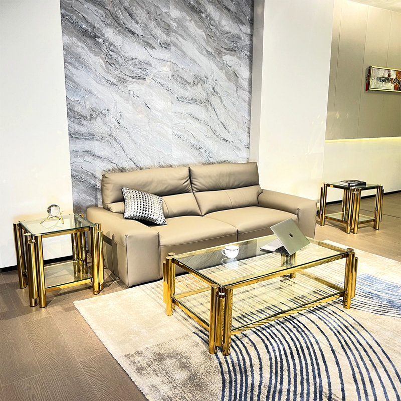 Table basse en verre trempé double couche, doré - Modern Living & Office Furnishings Room Home Glass, Accent