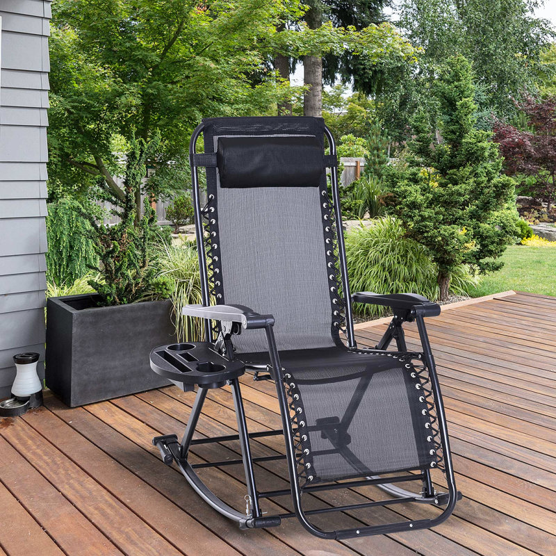 Déménagement extérieur à bascule par gravité, inclinable et pliable avec coussin, porte-gobelet et téléphone, chaise longue en acier noir et robuste, fabrication
