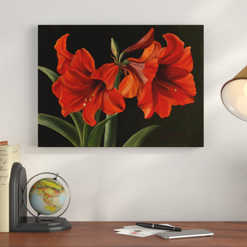 « amaryllis red fleurs », reproduction de peinture à l’acrylique sur toile tendue, H 14 po x l 19 po x P 2 po