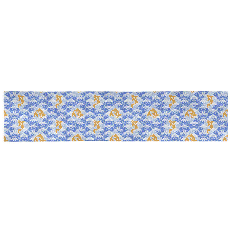 Chemin de table géométrique avicia, 91,5 po x 17,5 po, Bleu, Coton
