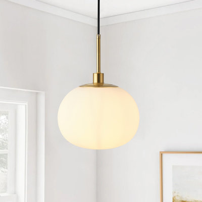 1-Light Mid Century Modern Matte White Glass Globe Pendant Fixture