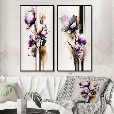 "Fleur d'orchidée rose sur fusion abstraite", 2 pièces sur toile