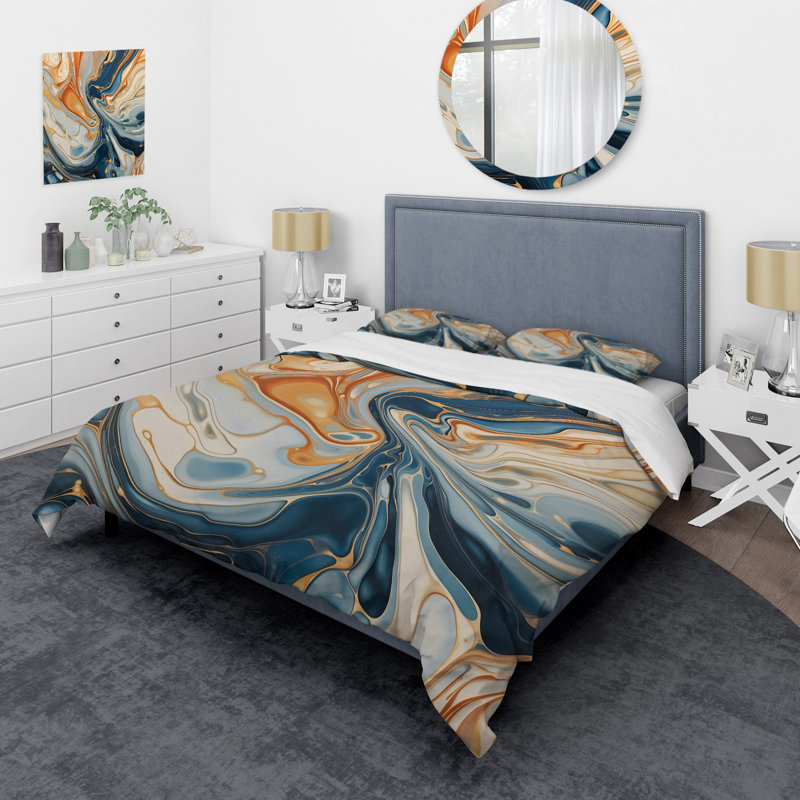 Ensemble de housse de couette en microfibre / polyester Teal Orange Aqua Symphony