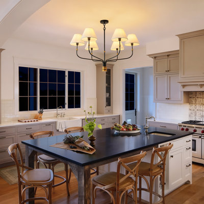 6-Light Dimmable Traditional Chandelier with Scalloped Fabric Shades