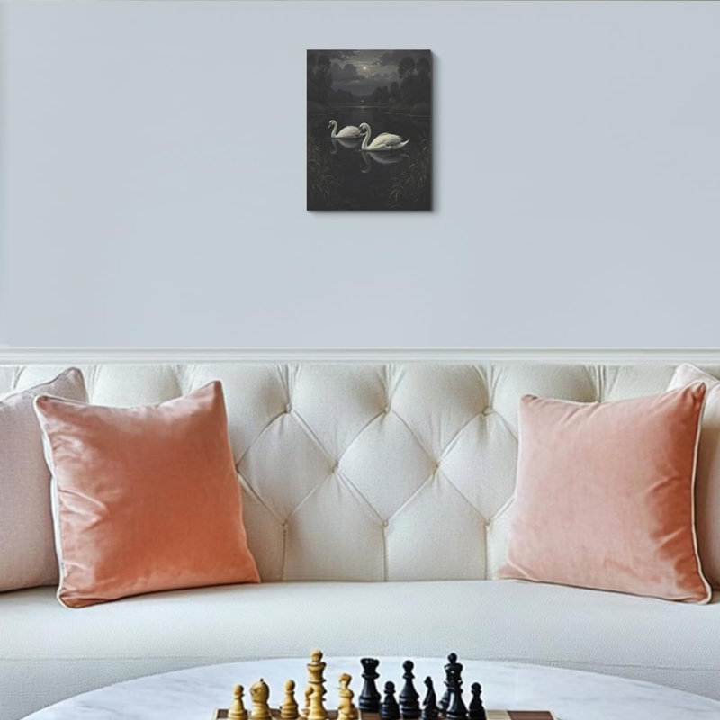 Classical White Swan Unframed Canvas Wall Art 12" X 16"