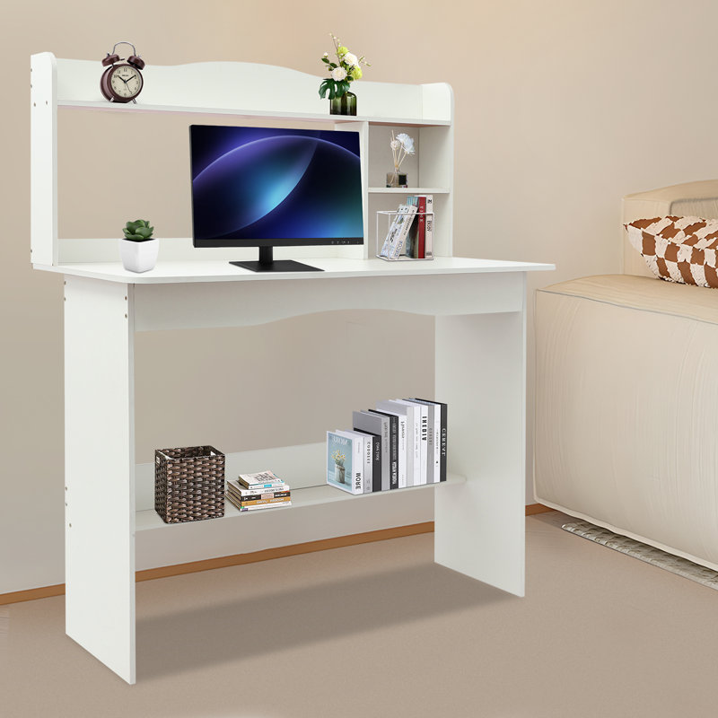 Computer Desk With Bookshelf - 39.37" X 18.9" Desktop Size, White