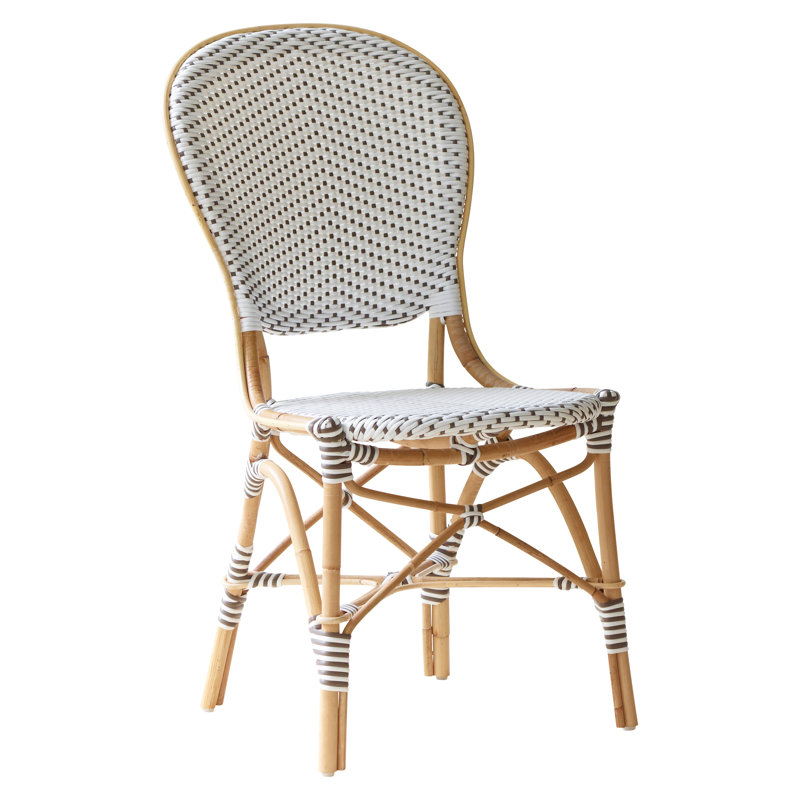 Popplestone Rattan Bistro Side Chair, White with Cappuccino Dots