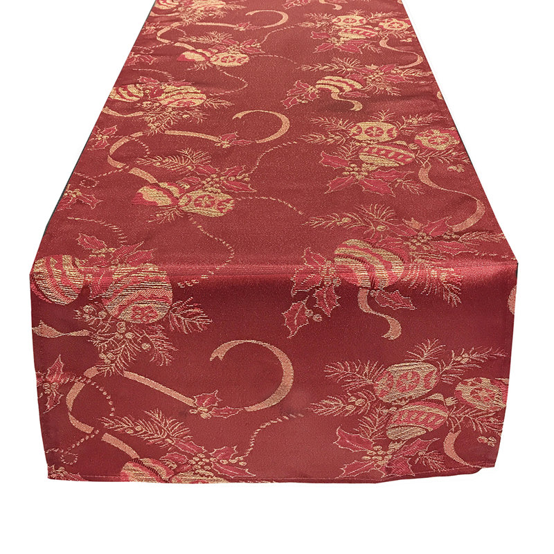 Christmas Design Jacquard Holiday Table Runner, Red, 54" L x 16" D