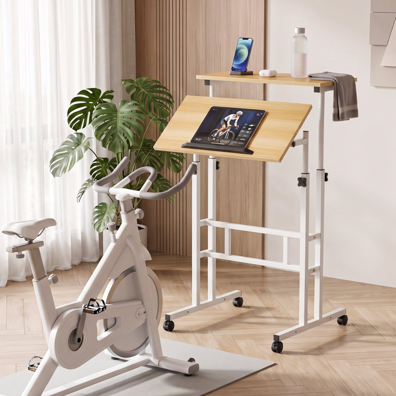 Bureau mobile pour travailler debout, bureau d'ordinateur de table assis-debout à hauteur ajustable, chariot à roulettes pour bureau personnel
