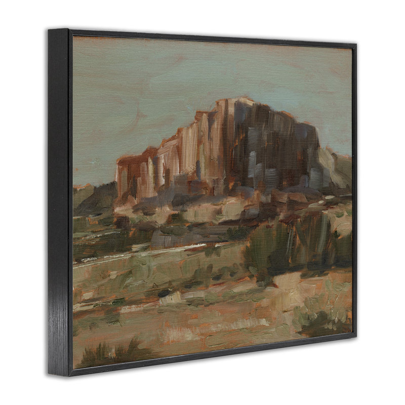 Désert, Mesa, falaises à distance, estampe numérique, design par Ethan Harper, H 11 po x l 14 po, Giclée encadrée noir minuit