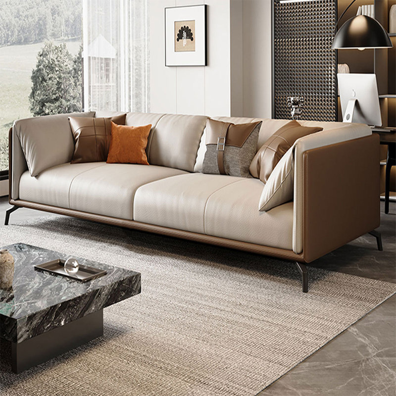 Canapé modulaire kaki en cuir véritable, Brun / kaki, 2, H 28,35 po x l 74,8 po x P 37,01 po