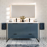 Mendiola 48 In.  Wall Mount Double Sink Bath Vanity With Solid Surface Top And Integrated Sinks